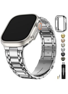 Fullmosa Fullmosa Compatible Apple Watch Bands 49mm 45mm 44mm 42mm 41mm 40mm 38mm, Stainless Steel iWatch Band with Case Metal Strap for Apple Watch Series Ultra Ultra 2 8 7 6 5 4 3 2 1 SE,49mm Silver  - Image 1