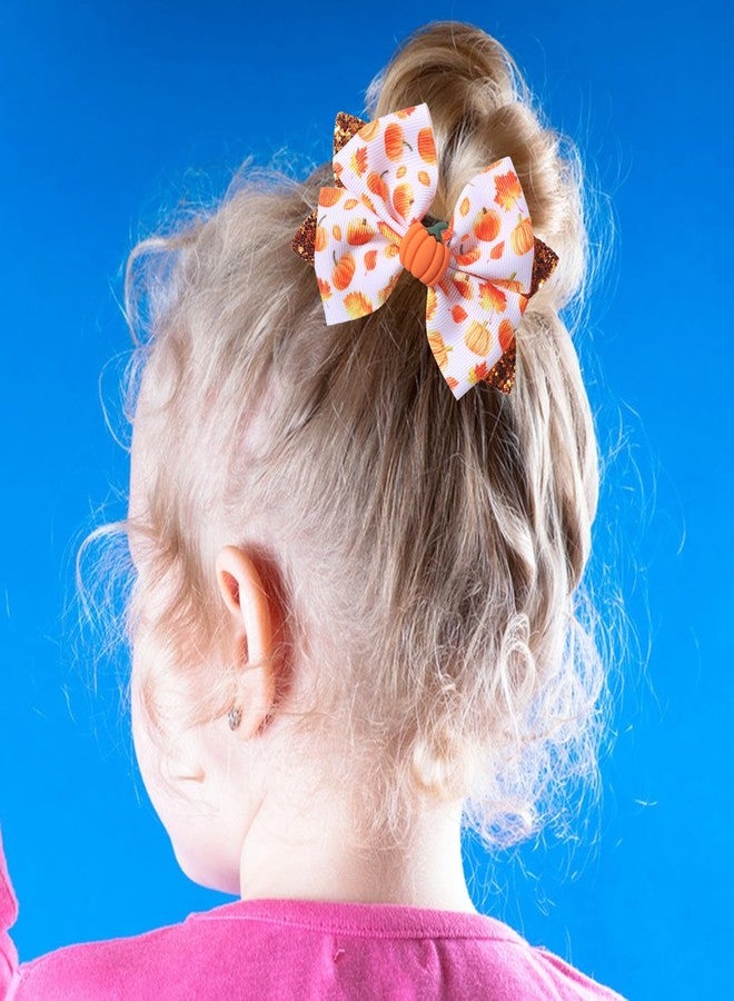 SARATA Hair Bow Clips Glitter Pumpkin Hair Bows Thanksgiving Day Orange Hair Clip Autumn Bowknot Hairpins Hairgrips for Ribbon Barrette Thanksgiving Day Headwear Hair Access 2PCS - Image 4