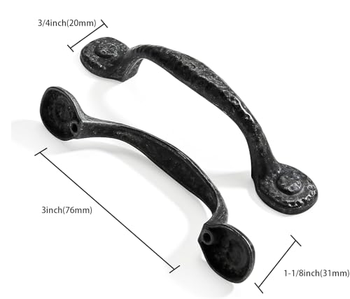 ZAUYX 10 Pack 3 Inch 76mm Hole Center Black Iron Cabinet PullsAntique Black Rustic Drawer Pulls Hammered Cabinet Handles Kitchen Cabinet Hardware Vintage Pulls for Drawers - Image 3