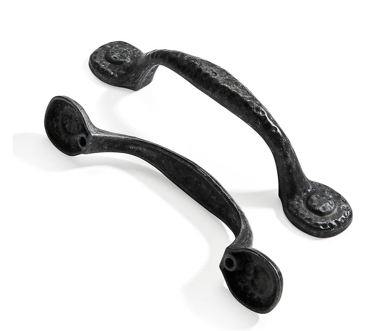 ZAUYX 10 Pack 3 Inch 76mm Hole Center Black Iron Cabinet PullsAntique Black Rustic Drawer Pulls Hammered Cabinet Handles Kitchen Cabinet Hardware Vintage Pulls for Drawers - Image 2