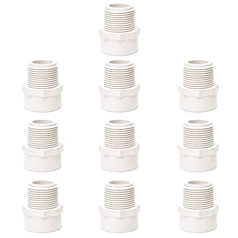 Fangkingno 10Pcs 3/4 Inch White 2-Way Pvc Male Adapter Pipe Fittings (Socket X Male Pipe Thread) Coupling With 3/4-Inch Male Thread Schedule 40-10 Pack (0.75 Inch) - Image 1