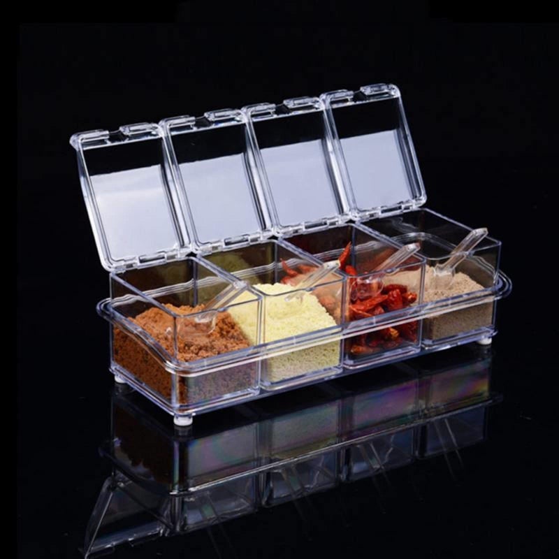 Transparent 4 In 1 Spice Box With Spoon Set Seasoning Container Kitchen Tool - Image 4