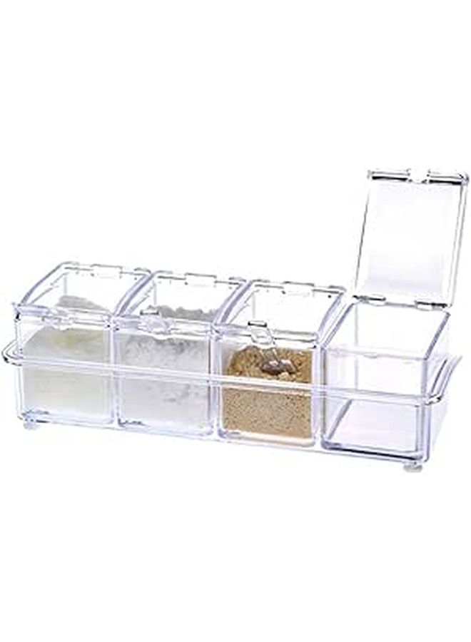 Transparent 4 In 1 Spice Box With Spoon Set Seasoning Container Kitchen Tool - Image 1