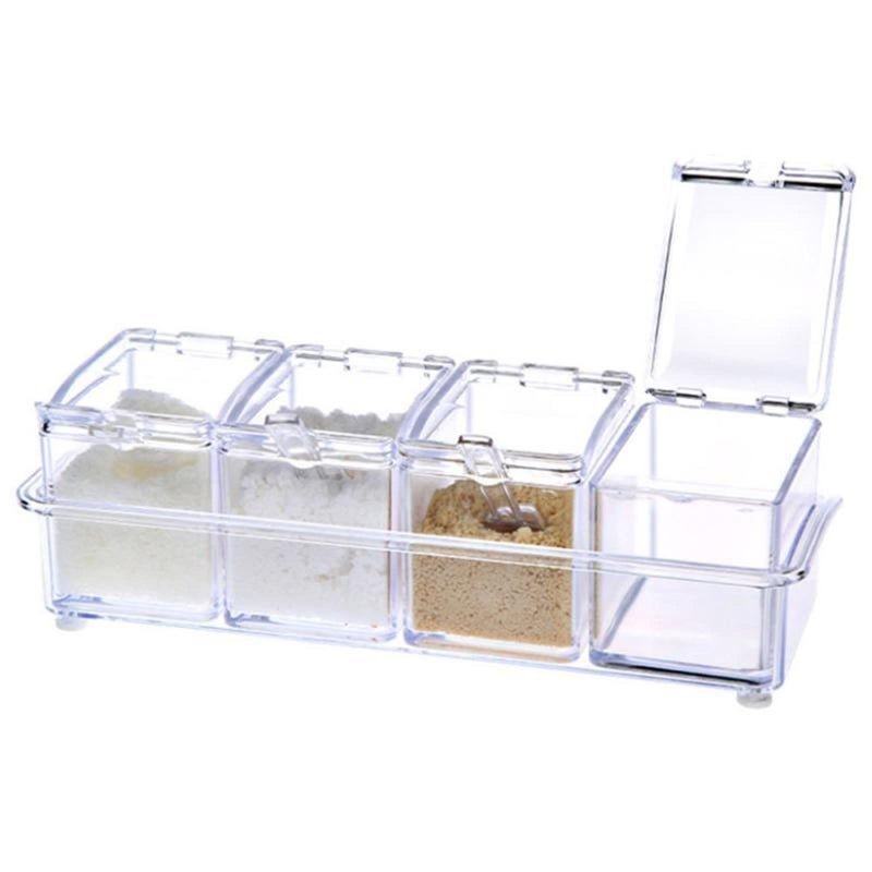 Transparent 4 In 1 Spice Box With Spoon Set Seasoning Container Kitchen Tool - Image 2