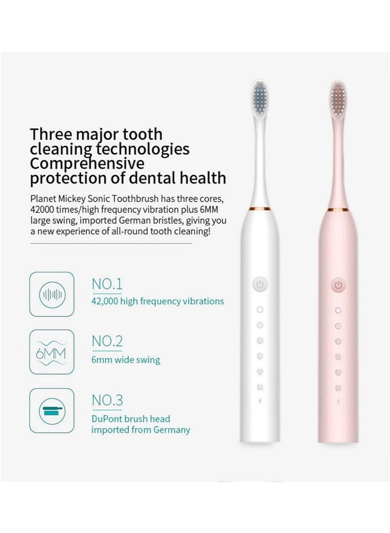 Generic Super Whitening Sonic Electric Toothbrush 4 Brush Heads and Usb Rechargeable Ultrasonic Toothbrush 420000 Vpm Electric Motor and Travel Case 6 Smart Modes  - Image 4