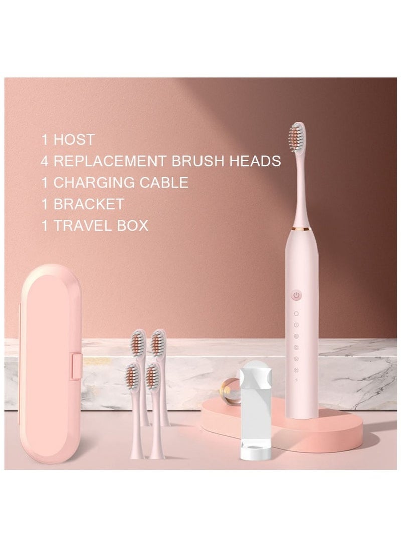 Generic Super Whitening Sonic Electric Toothbrush 4 Brush Heads and Usb Rechargeable Ultrasonic Toothbrush 420000 Vpm Electric Motor and Travel Case 6 Smart Modes  - Image 1