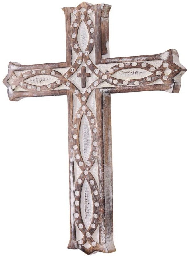 S.B.ARTS Christian Wooden Wall Cross Handmade Antique Design Hanging Wall Crucifix with Hand Carvings Hanging Cross for Wall Decor Church Hanging Ornament, Living Room Home Decor Small 8 Inches- White - Image 2