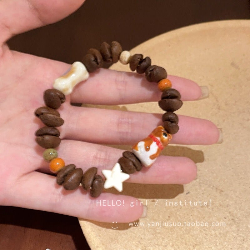 2026 New Coffee Bean Cat Paw Dog Bead Bracelet for Women - Unique, Versatile, Retro Couple Jewelry