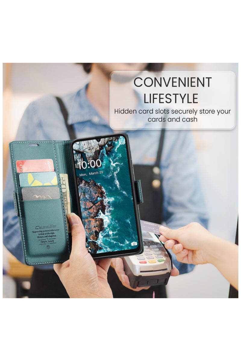 CaseMe Flip Wallet Case For Samsung Galaxy A16 4G/5G RFID Blocking PU Leather Wallet Flip Folio Case with Card Holder Kickstand Shockproof Phone Cover - Green - Image 3
