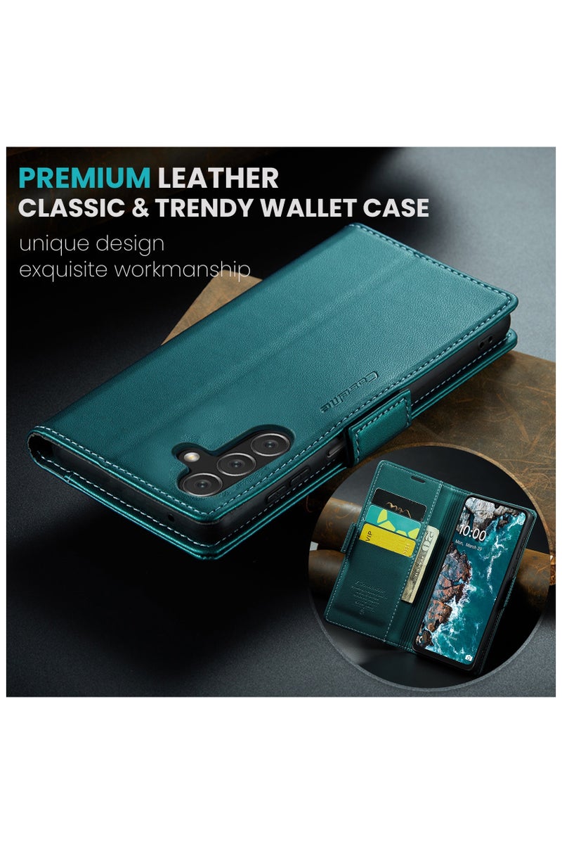 CaseMe Flip Wallet Case For Samsung Galaxy A16 4G/5G RFID Blocking PU Leather Wallet Flip Folio Case with Card Holder Kickstand Shockproof Phone Cover - Green - Image 4