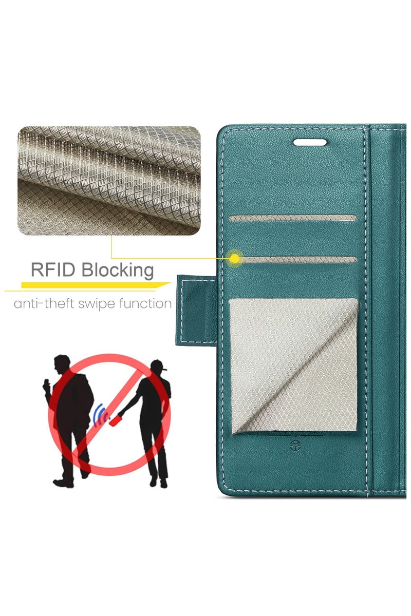 CaseMe Flip Wallet Case For Samsung Galaxy A16 4G/5G RFID Blocking PU Leather Wallet Flip Folio Case with Card Holder Kickstand Shockproof Phone Cover - Green - Image 5