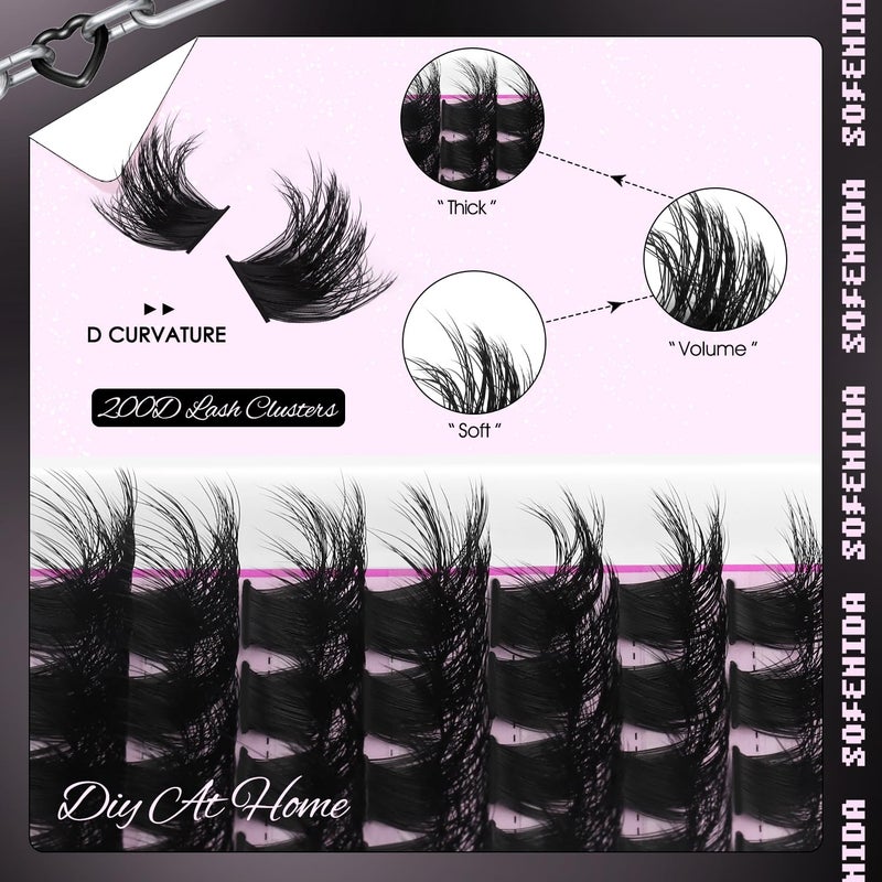 SOFENIDA Lash Clusters Kit Thick 200D Lash Extension Kit 10-18mm Volume Cluster Lashes D Curvature Cluster Eyelash Extensions DIY Lash Extension kit at Home(200D-10-18MIX Thick Kit) - Image 3