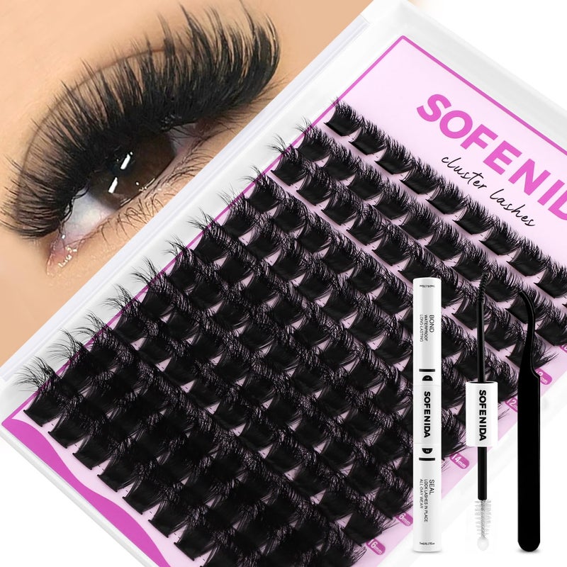 SOFENIDA Lash Clusters Kit Thick 200D Lash Extension Kit 10-18mm Volume Cluster Lashes D Curvature Cluster Eyelash Extensions DIY Lash Extension kit at Home(200D-10-18MIX Thick Kit) - Image 1