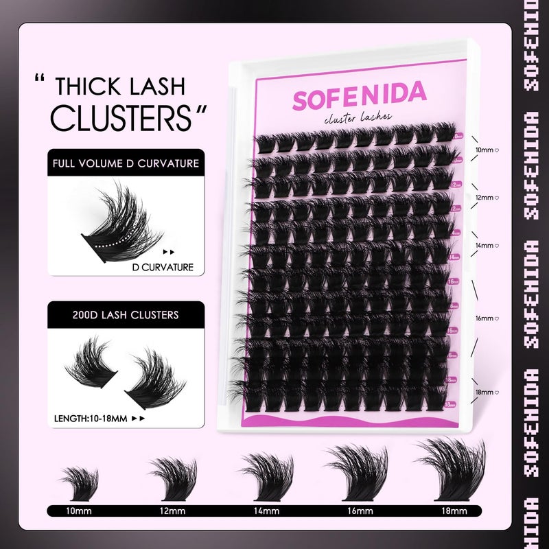 SOFENIDA Lash Clusters Kit Thick 200D Lash Extension Kit 10-18mm Volume Cluster Lashes D Curvature Cluster Eyelash Extensions DIY Lash Extension kit at Home(200D-10-18MIX Thick Kit) - Image 4