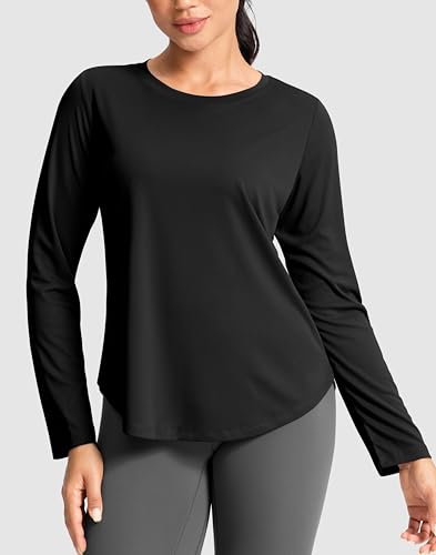 SANTINY Lightweight Long Sleeve Workout Tops for Women Breathable Gym Yoga Athletic Running Hiking Top UPF 50 Sun Shirts Black_L - Image 3