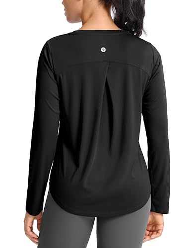 SANTINY Lightweight Long Sleeve Workout Tops for Women Breathable Gym Yoga Athletic Running Hiking Top UPF 50 Sun Shirts Black_L - Image 1