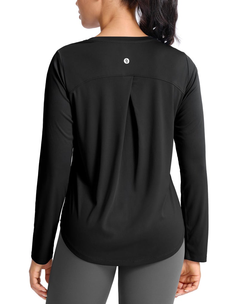 SANTINY Lightweight Long Sleeve Workout Tops for Women Breathable Gym Yoga Athletic Running Hiking Top UPF 50 Sun Shirts Black_L - Image 2