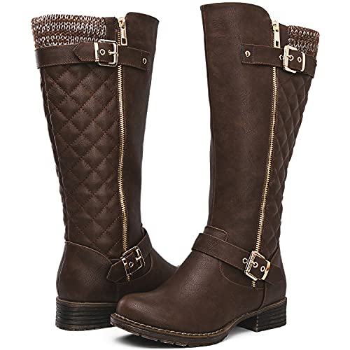 GLOBALWIN Women's Quilted Knee-High Boots Fall Winter Fashion Riding Brown Boots For Women Size 10M - Image 2