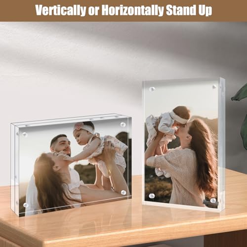 Egofine 4x6 Acrylic Frames 6 Pack, 20mm Thicker Frameless Clear Picture Frames, Double Sided Magnetic Picture Frames, Free Standing Desktop Display - Image 3