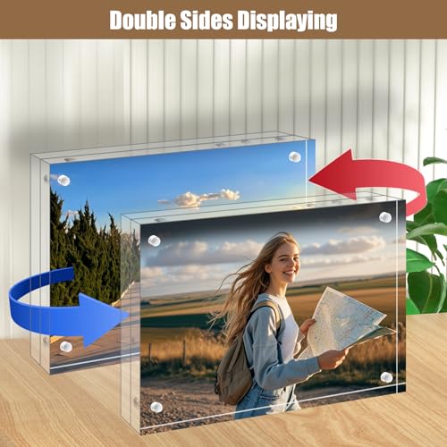 Egofine 4x6 Acrylic Frames 6 Pack, 20mm Thicker Frameless Clear Picture Frames, Double Sided Magnetic Picture Frames, Free Standing Desktop Display - Image 4