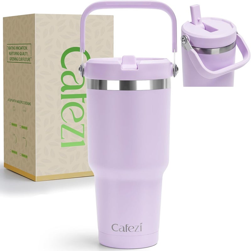Cafezi 30 oz Tumbler with Handle, Vacuum Insulated Tumblers with Flip Straw and Top Handle, Reusable Insulated Cup for Home, Outdoors, Leakproof, Fits in Cup Holder, Cold for 30 Hours - Image 1