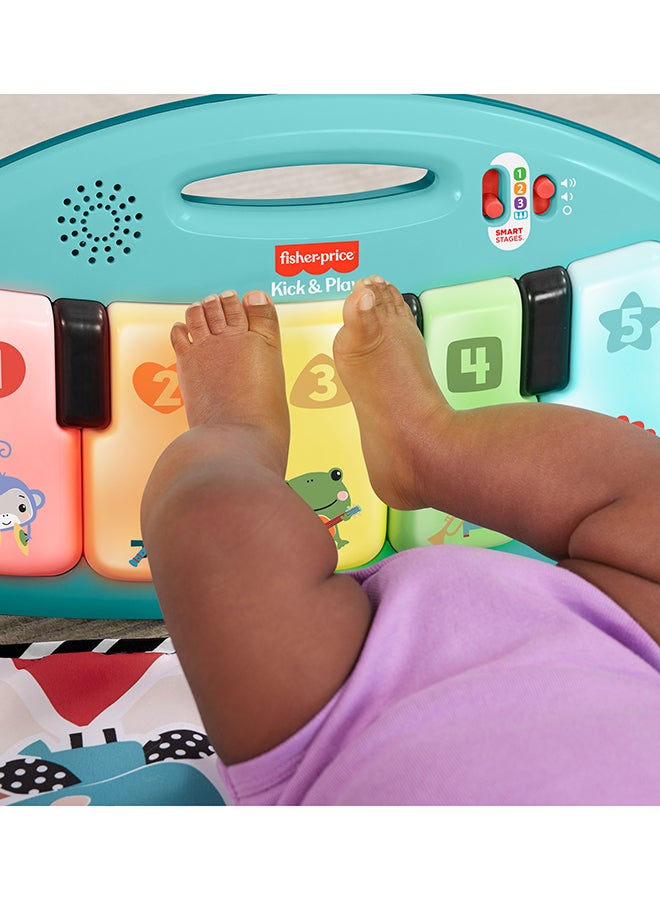 Fisher-Price سجادة نشاط الأطفال تتألق وتنمو، لعبة بيانو قابلة للحمل مع مراحل ذكية للتعلم، للأعمار من 0+ شهر، أزرق، نسخة اللغة الإنجليزية الملكية - Image 4