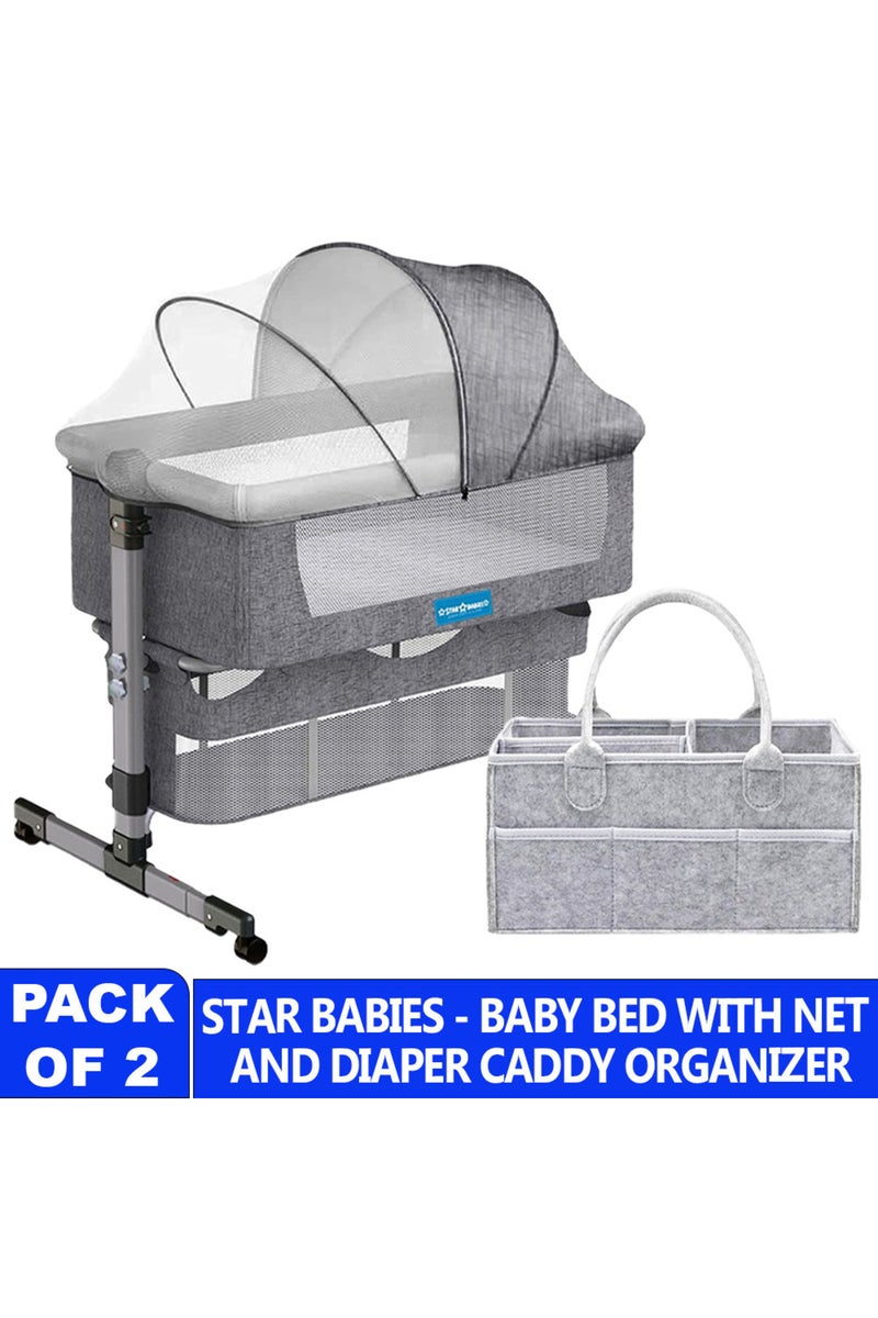 STAR BABiES سرير بجانب السرير للأطفال من ستار بيبيز + عربة حفاضات_رمادي - Image 2