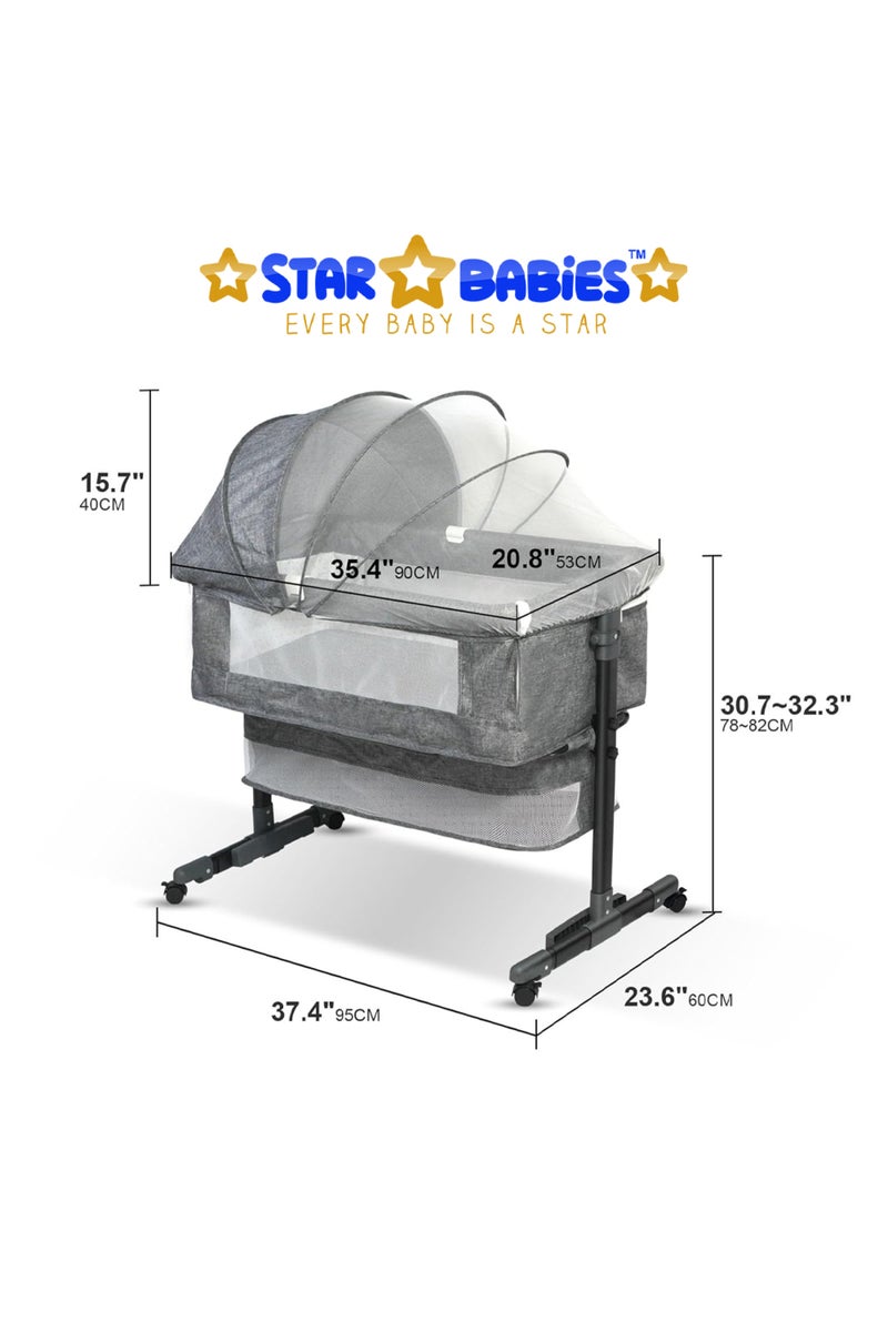 STAR BABiES سرير بجانب السرير للأطفال من ستار بيبيز + عربة حفاضات_رمادي - Image 4
