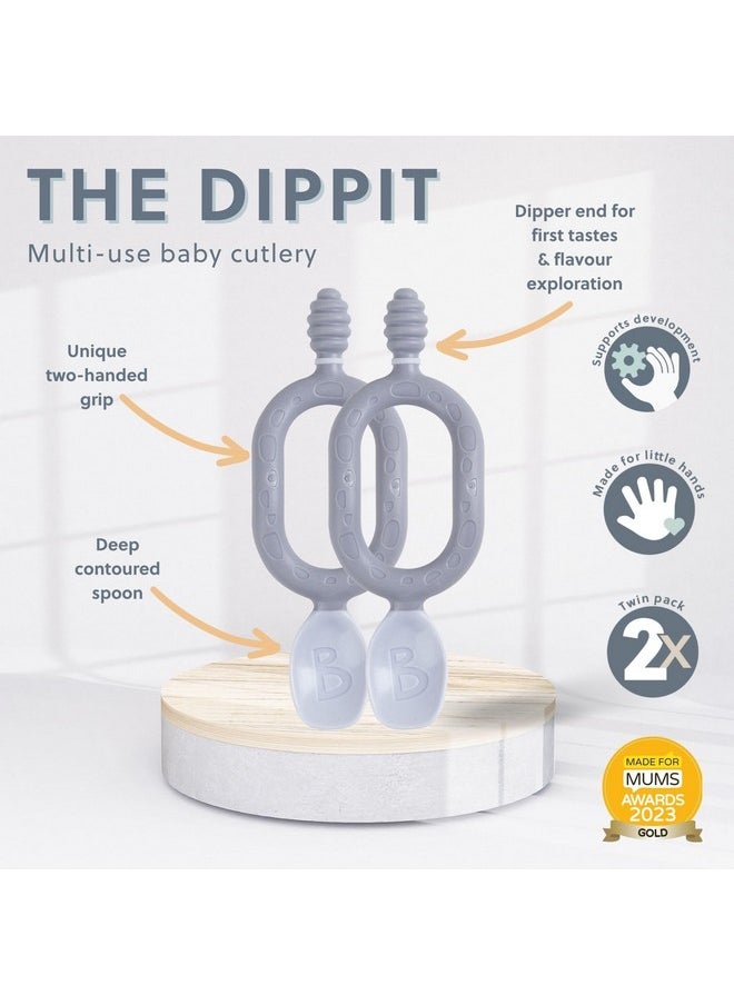 bibado - Weaning Spoons 2 Pack - Baby Led Weaning Spoon For Self Feeding, Dual-Ended Cutlery For Oral Sensory Development And Teething Gums - Ergonomic 2 Handles For Control - Dippit Blush - Image 1
