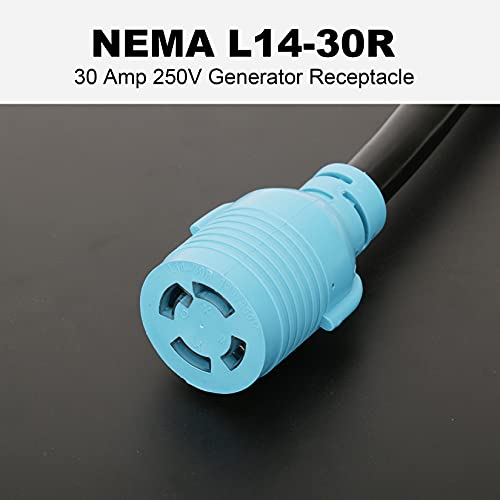 CircleCord NEMA L5-30P to L14-30R Adapter Cord, 4 to 3 Prong Generator Transfer Switch Adapter, 30 Amp Generator Twist Lock 3 to 4 Prong House Inlet Box, STW 10 AWG Blue - Image 3