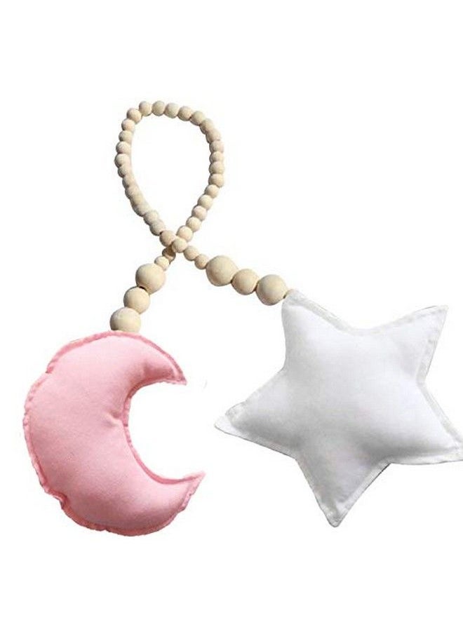 Baby Bucket - Nordic Wooden Beads Ornament Double Star Moon Kids Room Decoration Baby Crib Tent Hanging Pendant Wall Decor Photography Props [Pinkmoon+Star] - Image 1