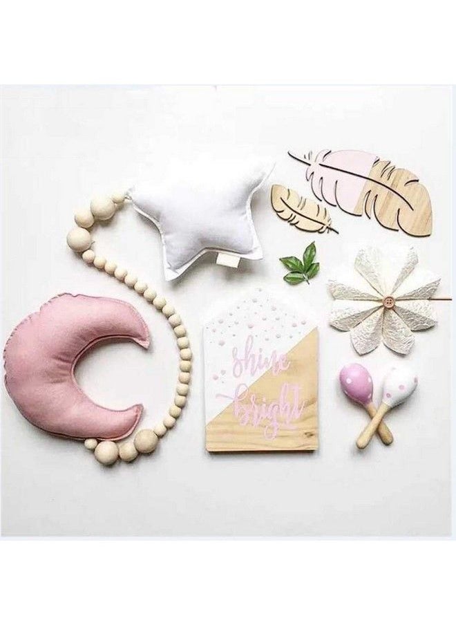 Baby Bucket - Nordic Wooden Beads Ornament Double Star Moon Kids Room Decoration Baby Crib Tent Hanging Pendant Wall Decor Photography Props [Pinkmoon+Star] - Image 1