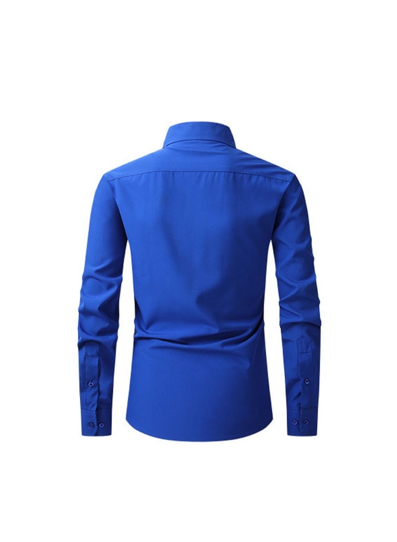 Loquat Thin Long Sleeved Slim Fitting Solid Color Men's Shirt - Image 2