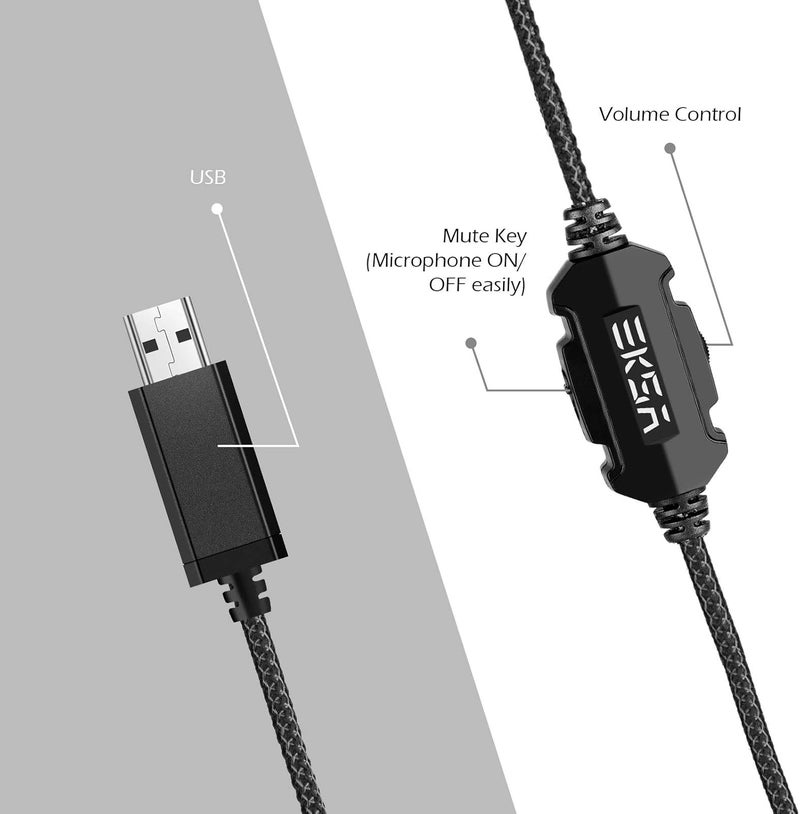 إكسا سماعة رأس E1000 USB للألعاب للكمبيوتر الشخصي، سماعات كمبيوتر مع ميكروفون/ميك عازل للضوضاء، صوت محيطي 7.1، إضاءة RGB - سماعات سلكية لأجهزة PS4 وPS5 واللابتوب ومركز الاتصال - Image 2