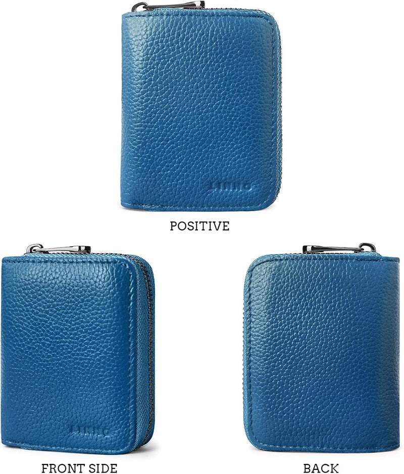 Linno RFID 20 Slots Credit Card Holder Genuine Leather Small Wallet for Women or Men with Zipper - Image 5