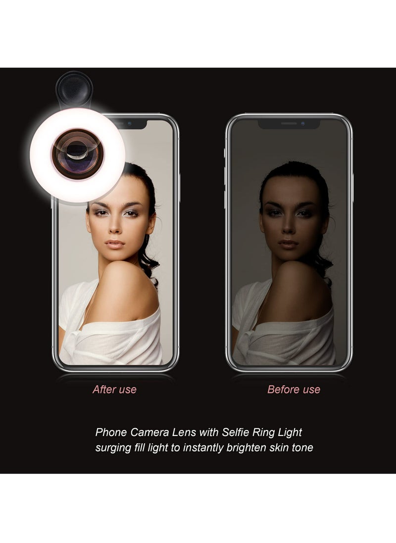 Generic - Macro Lens for iPhone and Android with Mini Clip Ring Light, Portable Rechargeable Dimming, for Smart Phone Photography, Camera Video Recording, VLOG (Black) - Image 1