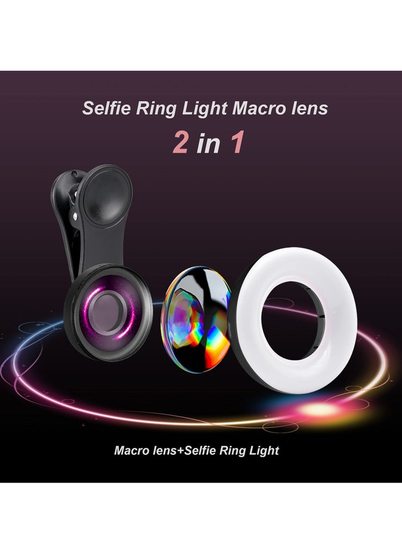 Generic - Macro Lens for iPhone and Android with Mini Clip Ring Light, Portable Rechargeable Dimming, for Smart Phone Photography, Camera Video Recording, VLOG (Black) - Image 1
