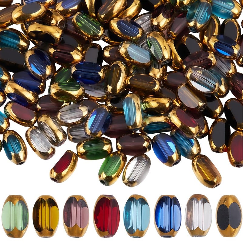 SUNNYCLUE 1 Box 160Pcs 8 Colors Faceted Glass Bead Rice Shaped Beads Bulk 4x7mm Mini Colorful Golden Electroplate Crystal Oval Barrel Loose Spacer Bead for Jewelry Making Necklace Bracelet DIY Crafts - Image 3