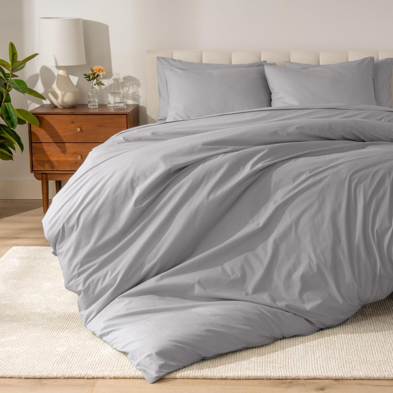 Bare Home 100 Organic Cotton Extra Long Duvet Cover Set Crisp Percale Weave Lightweight Breathable Cooling Duvet Cover Set TwinTwin XL Light Grey