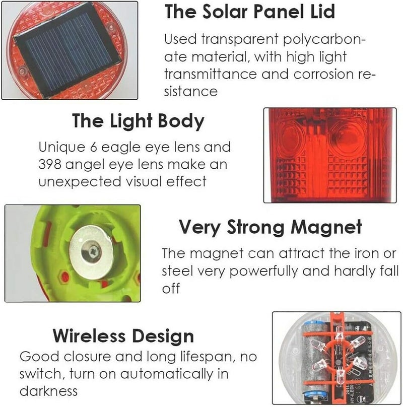 risoon Solar Strobe Warning Light, with Strong Magnetic Base High Bright LED Flashing 360° Wireless Control Automatically Turn On Waterproof IP65 for Construction, Traffic, Factory, Safety Sign (Yellow) - Image 3