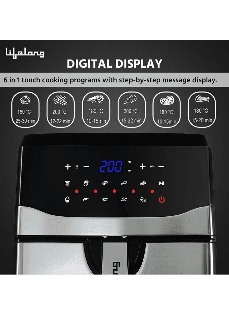 Lifelong Lifelong ﻿﻿ Digital Air Fryer LLHFD722, 7.5 Litre XL LED Touch Screen, 12 Preset Cooking Modes, 1400 W, 85% Fat Reduced, (Silver & Black)  - Image 4