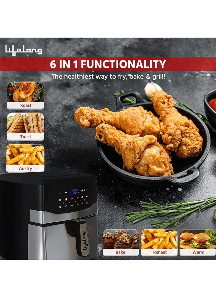 Lifelong Lifelong ﻿﻿ Digital Air Fryer LLHFD722, 7.5 Litre XL LED Touch Screen, 12 Preset Cooking Modes, 1400 W, 85% Fat Reduced, (Silver & Black)  - Image 3