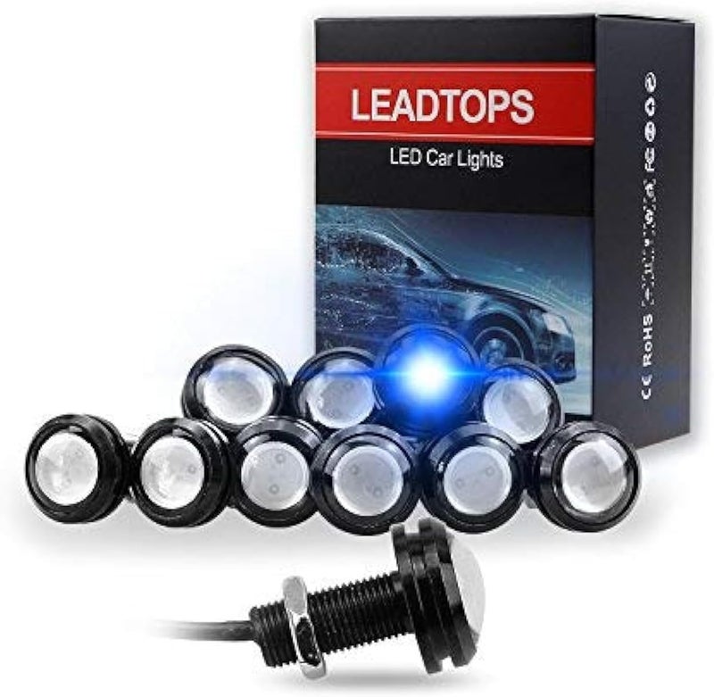10Pcs 18mm 12V Eagle Eye LED Car Fog DRL Daytime Running Light Backup Reverse Tail Rock Lights Small bulb (Blue, Black Case)