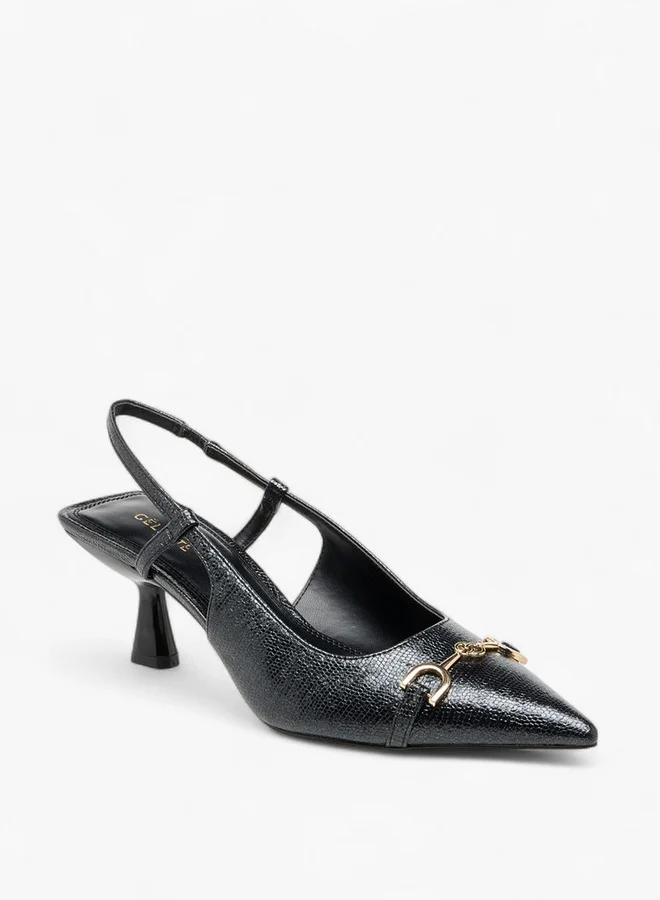 سيليست Women's Metal Accent Slingback Shoes with Kitten Heels