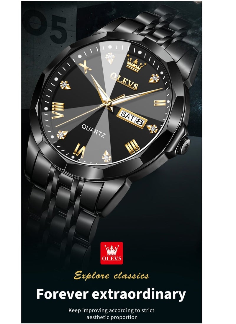 OLEVS Watches for Men Fashion Stainless Steel Quartz Analog Water Resistant Watch 41mm 9931 Black - Image 3