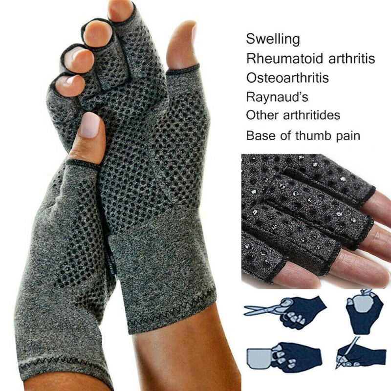 Arthritis Hand Compression Gloves: S Size, Breathable Cotton Material, Natural Hand Shape Compression Support - Open Fingertips Design, Textured Grip for People With Arthritis, Rheumatoid Pain Relief, - Image 3