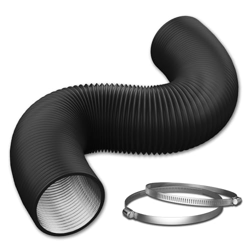 HYITCL 4 Inch Flexible Ducting Hose 12 Feet Black Aluminum Ducting -4 Layer Protection Dryer Vent Hose for HVAC Heating Cooling Ventilation and Exhaust, 2 Clamps Included - Image 1