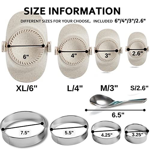 MUMSUNG Empanada Maker Press, 6-Inch Extra Large Dumpling Maker Set with Dough Cutter, Dumpling Mold Set for Pierogi, Pastelitos, Calzone, Turnovers, Chinese Dumpling, 4Sizes (6"/4"/3"/2.6") - Image 3
