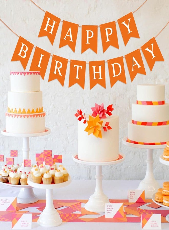 Eaezerav Orange Happy Birthday Banner Sign Orange Birthday Garland Bunting Banner for Kids Girls Women Tea Party Decorations Fall Halloween Thanksgiving Party Supplies - Image 3