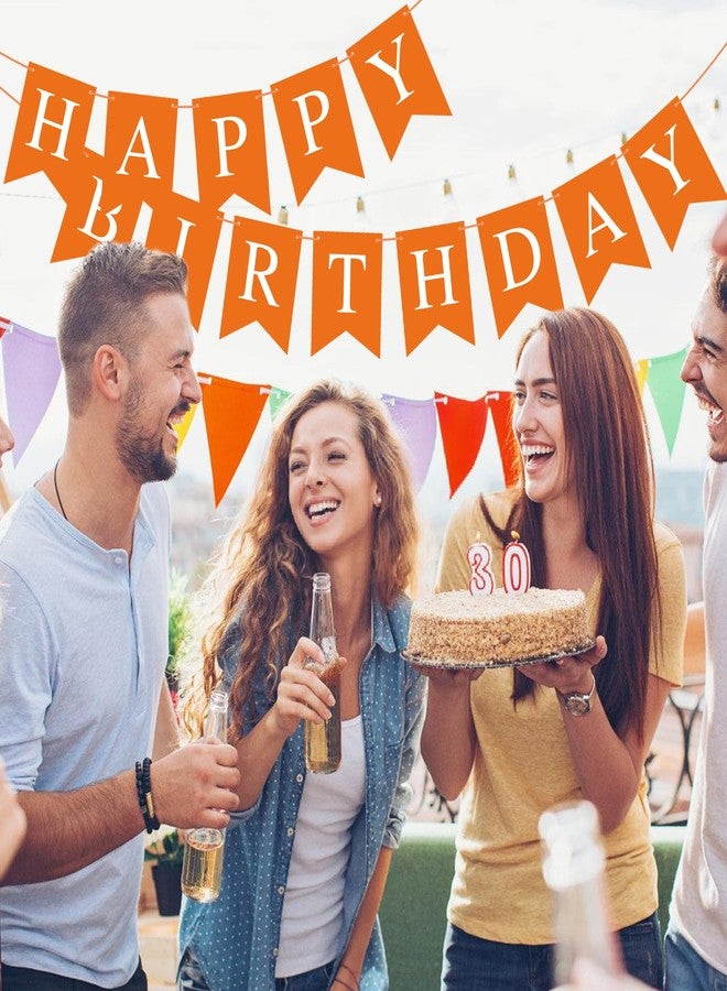 Eaezerav Orange Happy Birthday Banner Sign Orange Birthday Garland Bunting Banner for Kids Girls Women Tea Party Decorations Fall Halloween Thanksgiving Party Supplies - Image 2